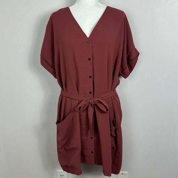Frank & Oak Belted V-Neck Shift Dress Pockets Womens Size XL Style 2510169 Boho - Picture 2 of 16
